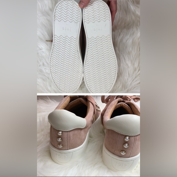 Women's Pink Suede Sneakers with Pearl Accents - Picture 3 of 5